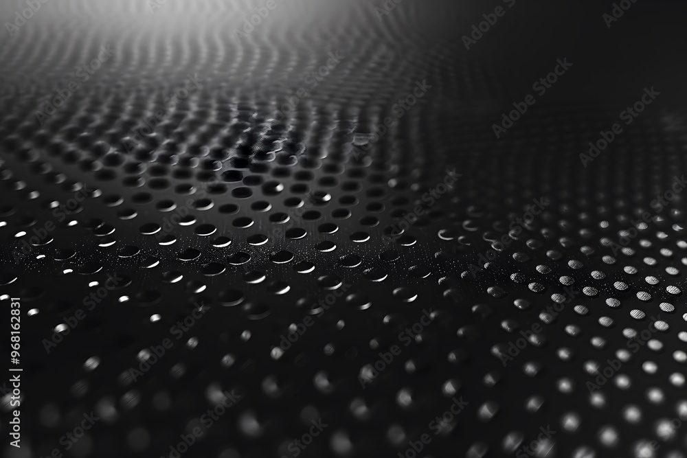 Poster abstract black surface with perforated pattern and light reflection