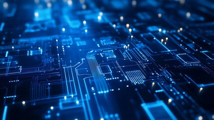 Abstract blue technology background with circuit diagram. Generative Ai