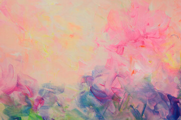 Art Watercolor and Acrylic brushstroke smear blot painting wall. Abstract texture neon, pink, beige pastel color stain background.