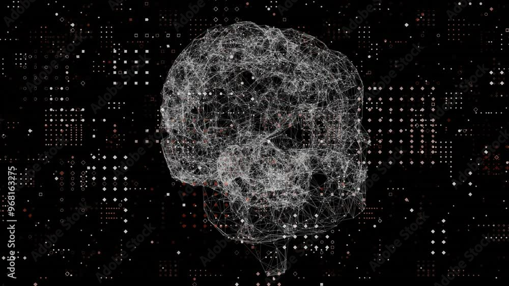 Poster animation of digital data processing over human brain