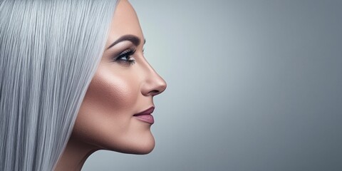 Naklejka premium Profile of Mature Woman with Long Silver Hair