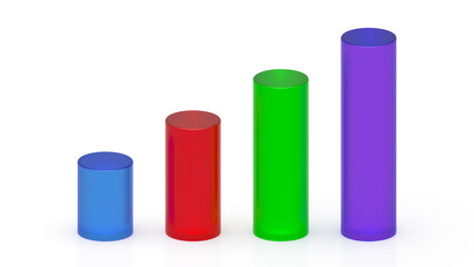 Transparent 3D colorful cylindrical bar chart isolated, 3d illustration