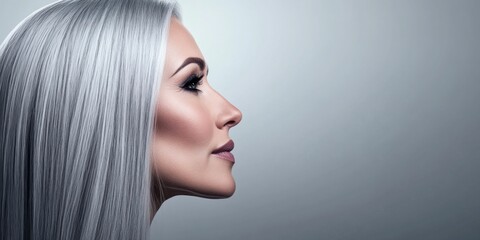 Obraz premium Profile of Mature Woman with Long Silver Hair