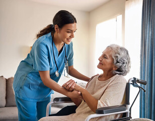 Obraz premium A senior patient receiving care at home, with a caregiver gently assisting, illustrating com