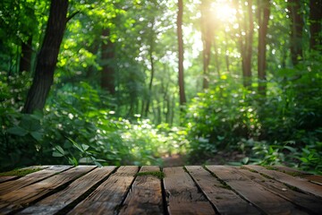 Fototapeta premium Serene Forest Pathway with Sunlight Filtering Through Trees