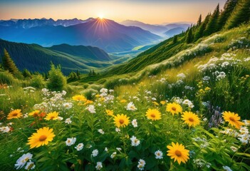 vibrant landscapes showcasing immaculate natural beauty lush colorful majestic mountains under clear blue sky, nature, greenery, clouds, scenery, meadow