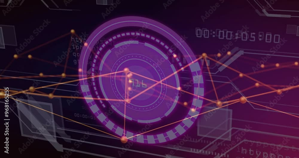Poster animation of digital data processing with connections over circuit board