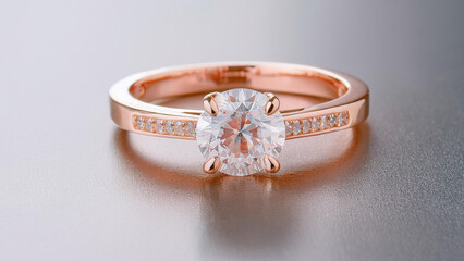 Closeup of a Rose Gold Diamond Engagement Ring