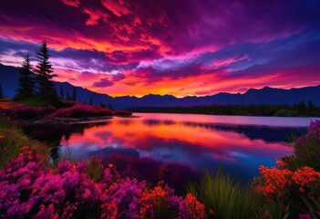 stunning dusk landscapes featuring vibrant color combinations rich hues purple blending seamlessly sky, aesthetic, beautiful, breathtaking, captivating