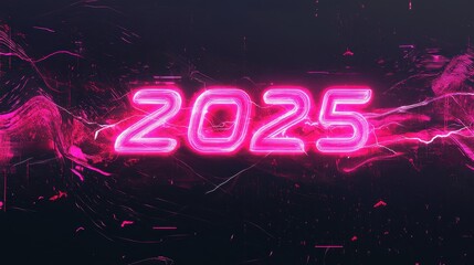 The glowing numbers 2025 illuminate the dark backdrop, creating a vibrant and captivating visual effect