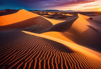 Naklejka premium breathtaking desert landscapes featuring towering sand dunes under vibrant skies unique textures patterns sand, arid, scenery, nature, vista, textured
