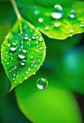 vibrant close sparkling droplets lush green foliage glimmering effect, leaves, nature, texture, shine, water, macro, flora, brightness, dew, refreshing