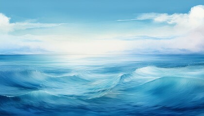  A calm ocean view with the horizon line in the lower third, the sky above is empty and vast, 