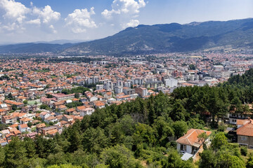 Fototapeta premium Aerial view of Ohrid old town from the Samoil's Fortress in Ohrid North Macedonia