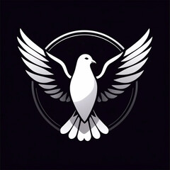 Obraz premium White dove of peace on a dark background. Peace dove logo icon design. Peace antiwar symbol art. International Peace Day banner card design