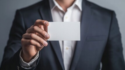Fototapeta premium Businessman Holding Blank Card