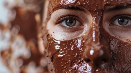 Portrait of a girl enjoying sweets for stress relief, featuring skincare and makeup with cacao products rich in antioxidants