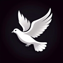 White dove of peace on a dark background. Peace dove logo icon design. Peace antiwar symbol art. International Peace Day banner card design