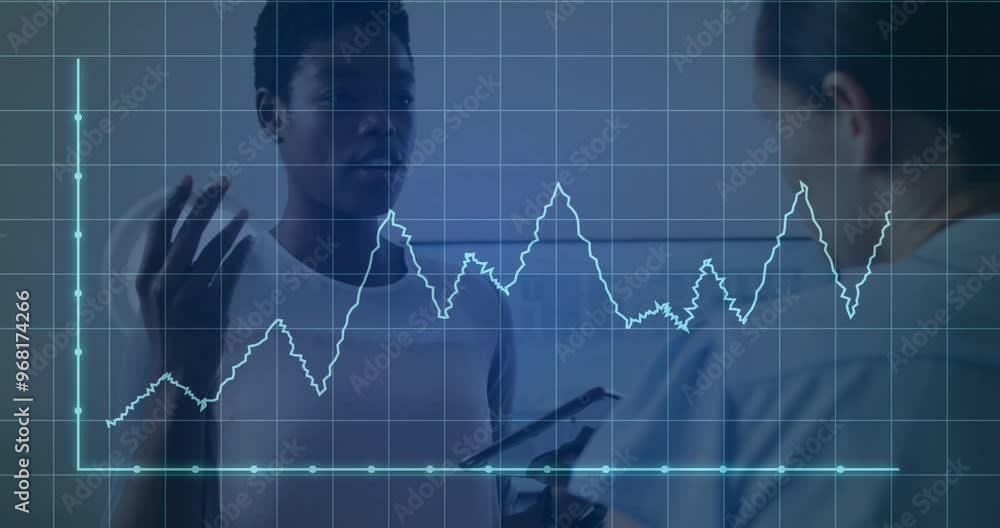 Sticker Animation of financial data processing over diverse business people in office