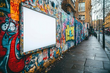 Naklejka premium Blank Billboard on a Wall Covered in Graffiti