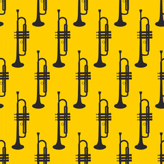 Wind Pipe on Yellow Background, Icon Classical Musical Instruments, Vector Seamless Pattern Illustration