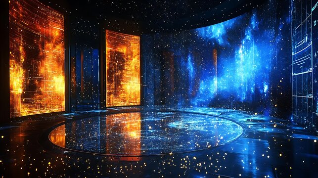 An advanced physics laboratory studying the behavior of exotic matter with holographic experiments