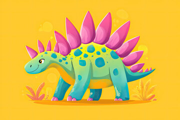 Fototapeta premium A cartoon style illustration of colorful Stegosaurus with vibrant spikes