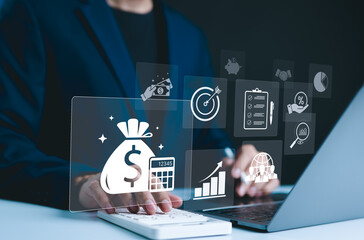 Budget concept. Financial planning, corporate finance, Annual strategy plan, Calculate company...