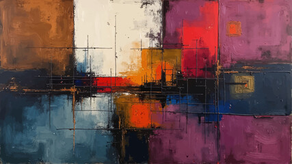 Abstract Geometric Painting with Vibrant Colors and Textured Background