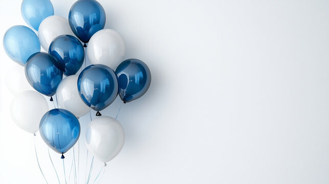 Fototapeta A cluster of vibrant blue balloons floating gracefully against a clean white background