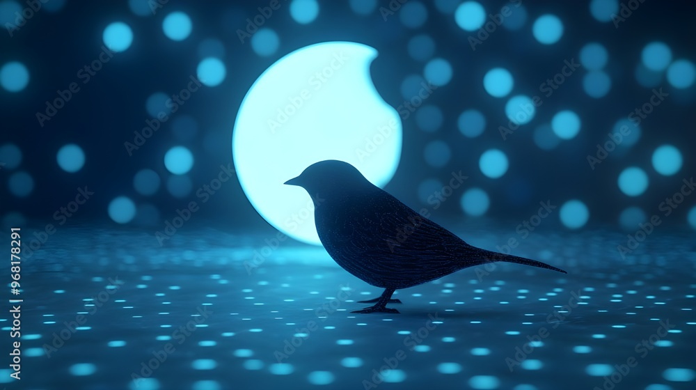 Poster glowing bird and half moon with light pattern image