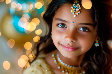A beautiful Indian girl mesmerizes in a captivating beauty shot, with her enchanting smile and graceful presence lighting up the frame.