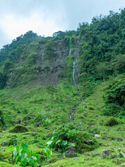 Beautiful landscape in the green Andes Mountains. Forest, waterfall. blue sky. Jardín, Antioquia, Colombia.