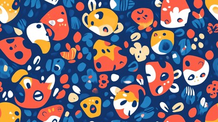 A repeated icon like ornament in a children s themed textile design