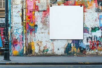 Blank White Billboard on a Colorful Graffiti Wall
