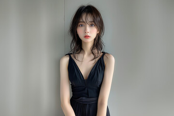 Fototapeta premium シンプルで大人っぽいブラックドレスの美人 上品