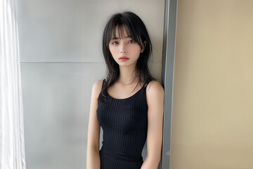 Fototapeta premium シンプルで大人っぽいブラックドレスの美人 エレガント