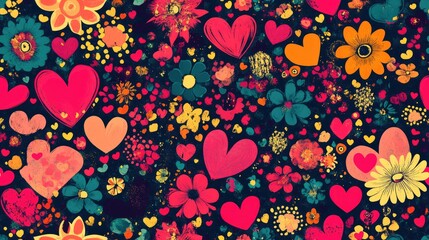 Abstract Background Adorned With Hearts And Flowers