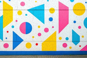 Fototapeta premium Colorful Geometric Shapes Painted on a White Wall