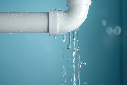 Leaking water pipe with droplets falling, showcasing plumbing issue