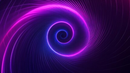 Design illustration of Graphic design art of abstract illusion of spiral with geometric shapes of pink and violet neon lines against purple background. Generative Ai