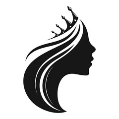 Silhouette of a girl with a crown on her head. Beauty salon and hair care symbol