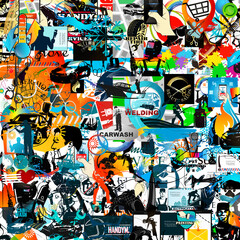 Obraz premium Abstract unique colored background. Set of different symbols and logos