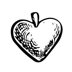 A heart-shaped pendant. Jewelry. A black and white vector graphic illustration made by hand. Isolate on a white background. The design element of a flyer,banner, poster.
