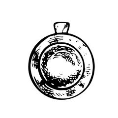 The pendant is round with a stone. Jewelry. A black and white vector graphic illustration made by hand. Isolate on a white background. The design element of a flyer,banner, poster.