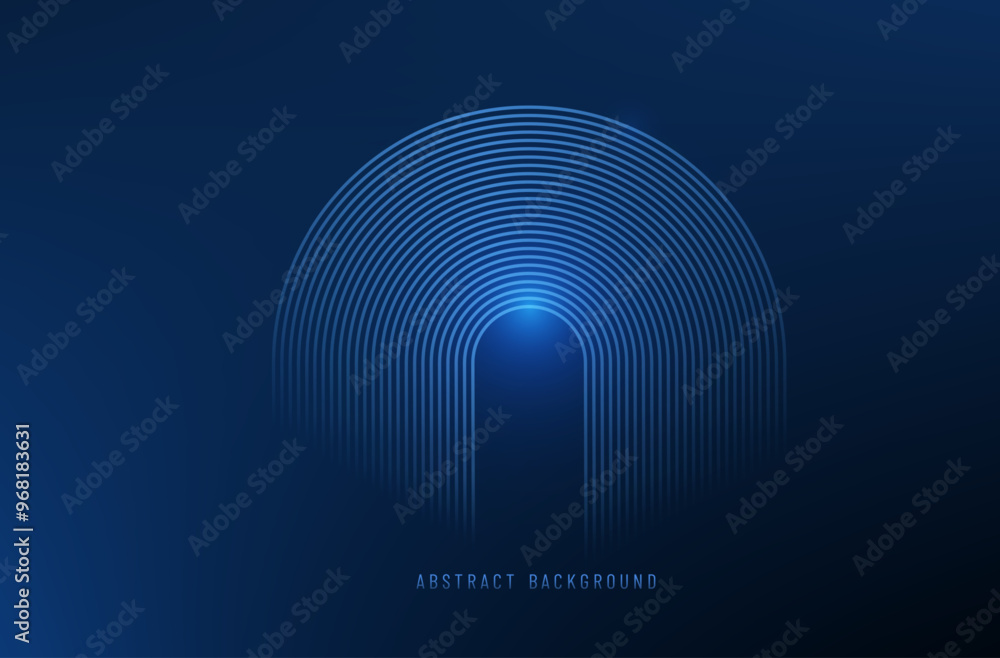 Poster circle lines arch abstract vector background. minimal geometric circular dark blue pattern with glow