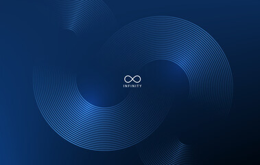 Circle lines, abstract infinity sign vector background. Minimal geometric circular dark blue pattern. Technology design concept. Modern shiny rounded lines banner.