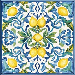 Classic Vietri tile from the Amalfi Coast, Italian, with lemons and decorations
