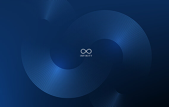 Circle lines, abstract infinity sign vector background. Minimal geometric circular dark blue pattern. Technology design concept. Modern shiny rounded lines banner.