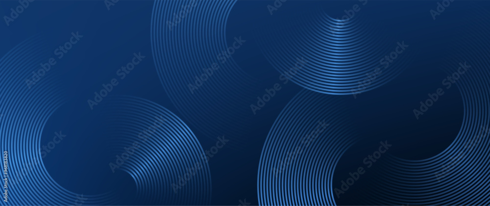 Poster circle lines abstract vector background. minimal geometric circular dark blue pattern. technology de